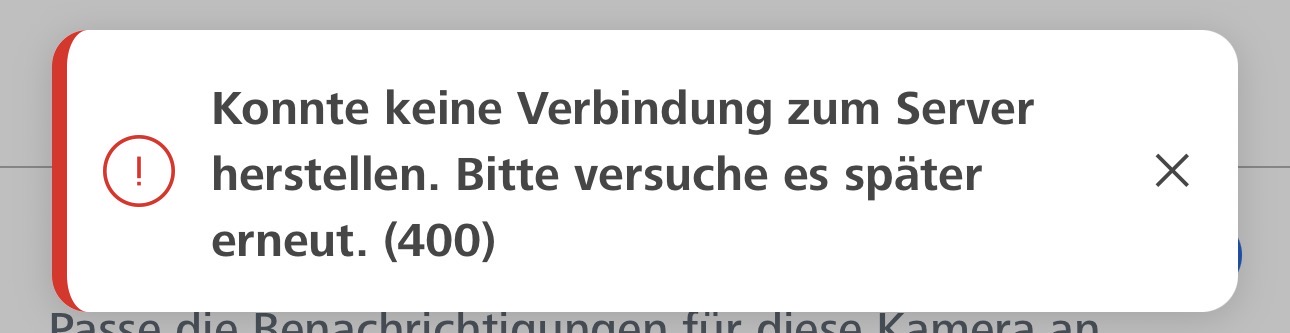 Application Zeiss Secacam : message d’erreur indiquant qu’aucune connexion au serveur n’a pu être établie, avec le code 400